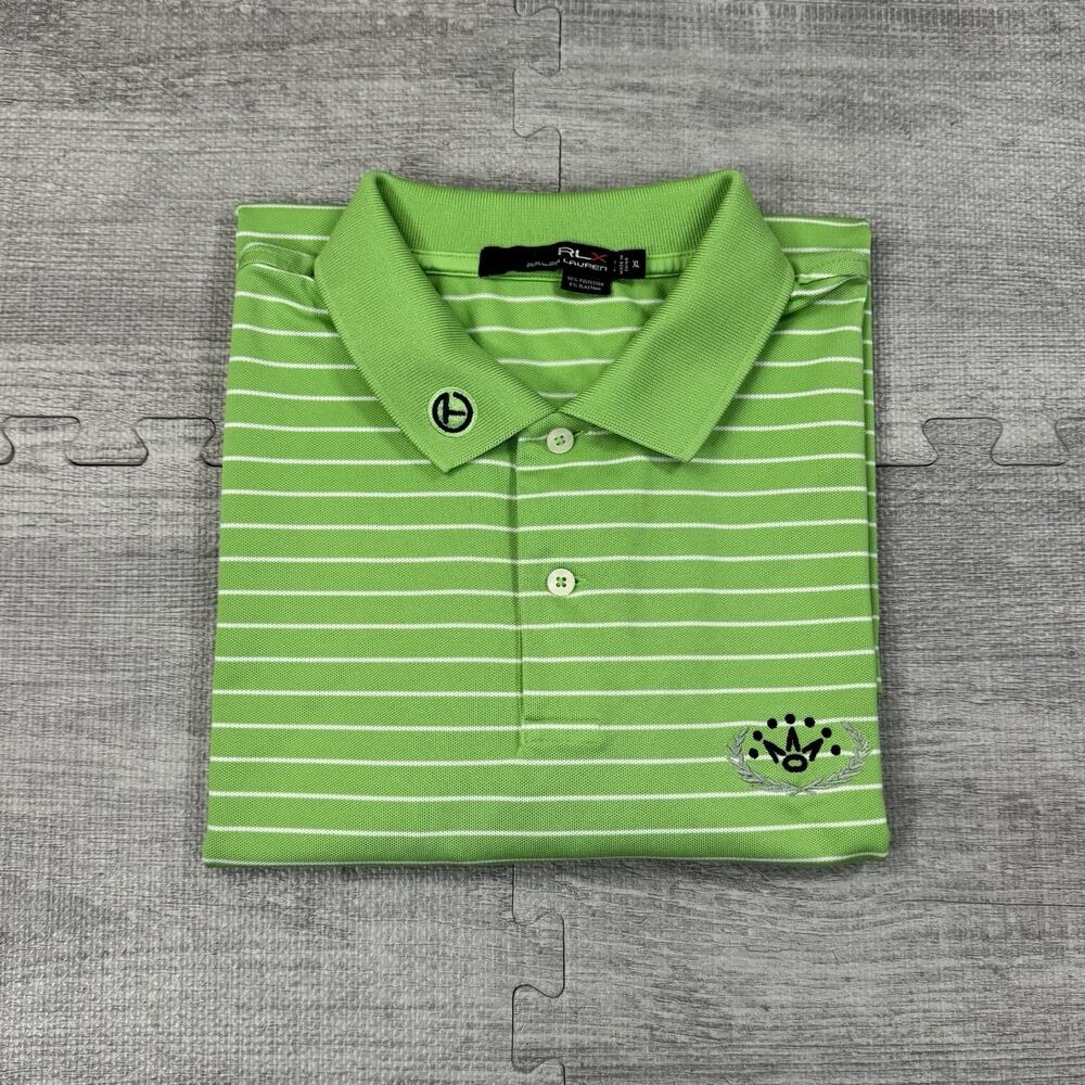 RLX Ralph Lauren XL Green Stripe Polo Shirt Scotty Cameron Circle T Crown Preppy